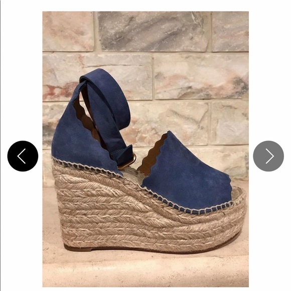 Chloe lauren scalloped blue espadrille wedges 37 - Picture 2 of 5